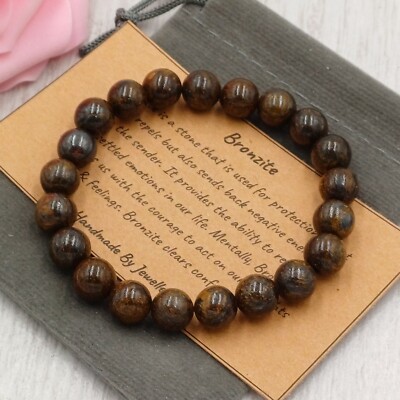 BRONZIT Armband Stretch Fit Handarbeit + Geschenktüte & Karte Kristall Edelstein 6/8mm