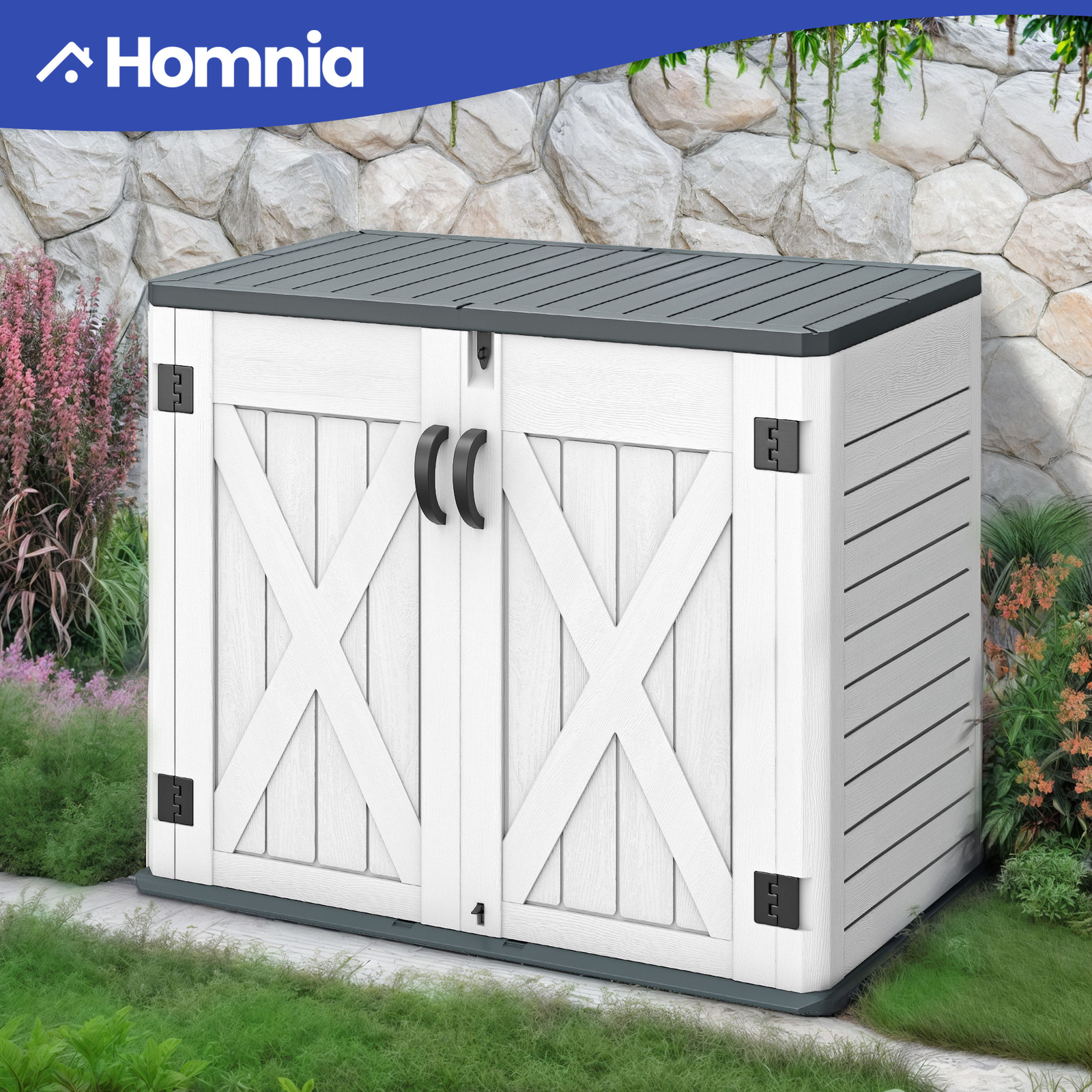 Outdoor Patio Trash Bin 35 CuFT Resin Storage Shed Weatherproof Garden Tools Box