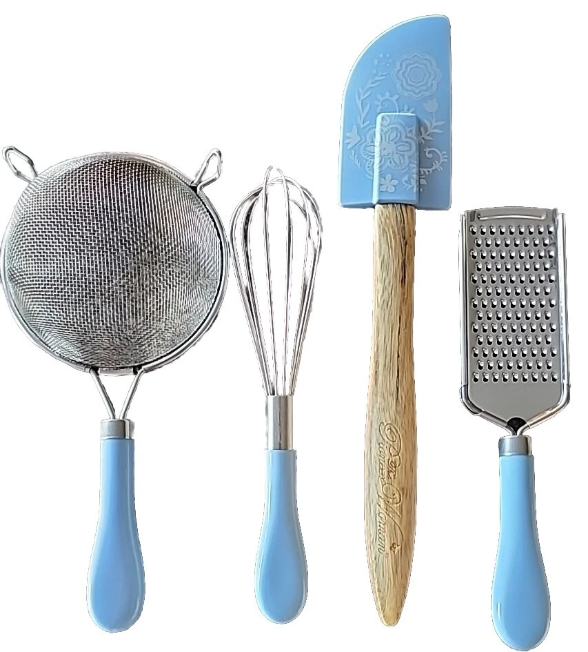 Pioneer Woman ~ 4-Pc Utensil Set ~ Whisk ~ Spatula ~ Grater ~ Strainer ~ LT-BLUE