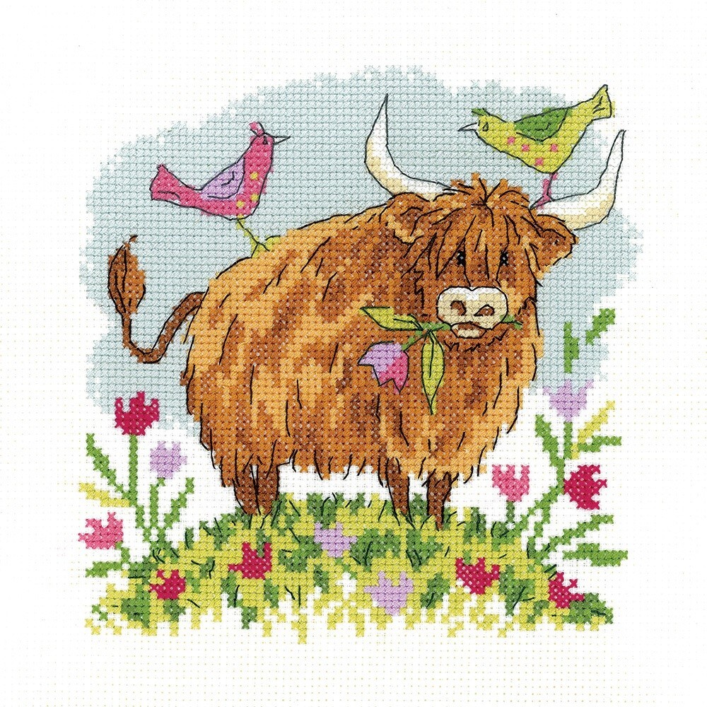 Heritage Crafts KCPP1688 Pepper - Highland Cow Cross Stitch Kit by Karen Carter