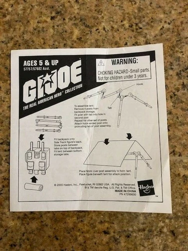 GI JOE Instruction Sheet AMBUSH 2000 TENT
