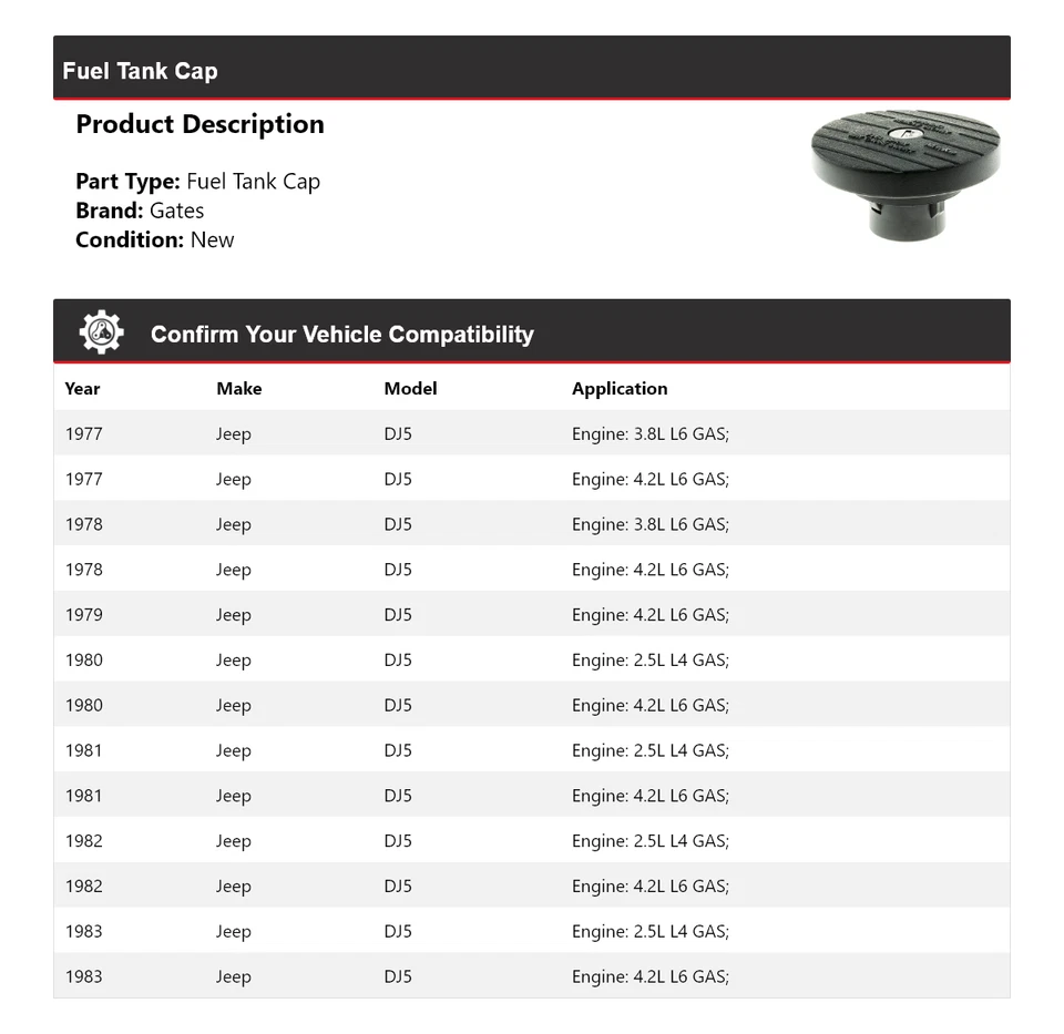 Para 1977-1983 Jeep DJ5 tanque de combustível tampa portões 1978 1979 1980 1981 1982 - Imagem 2 de 4