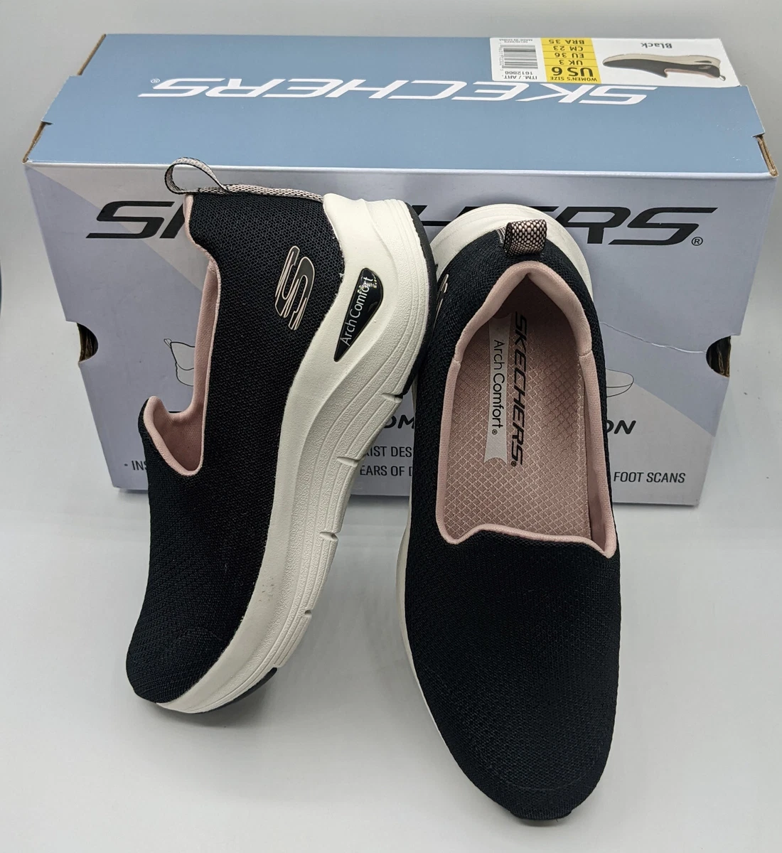 Skechers Women s Black Arch Comfort Slip On Athletic Sneaker Shoe