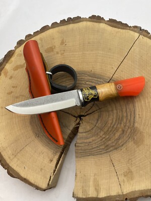 N690 Steel Epoxy Handle Puko Knife and Leather Sheath Utility Knife Gift For Men