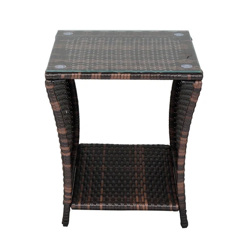 Glass Surface Brown Gradient Iron Frame Rattan Side Table Hot Sale - Picture 7 of 12