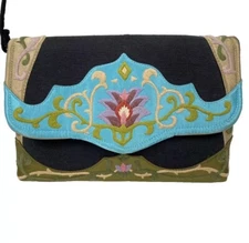 Oovoo Satin & Silk Hand Embroidered Floral Pattern Crossbody Shoulder Bag