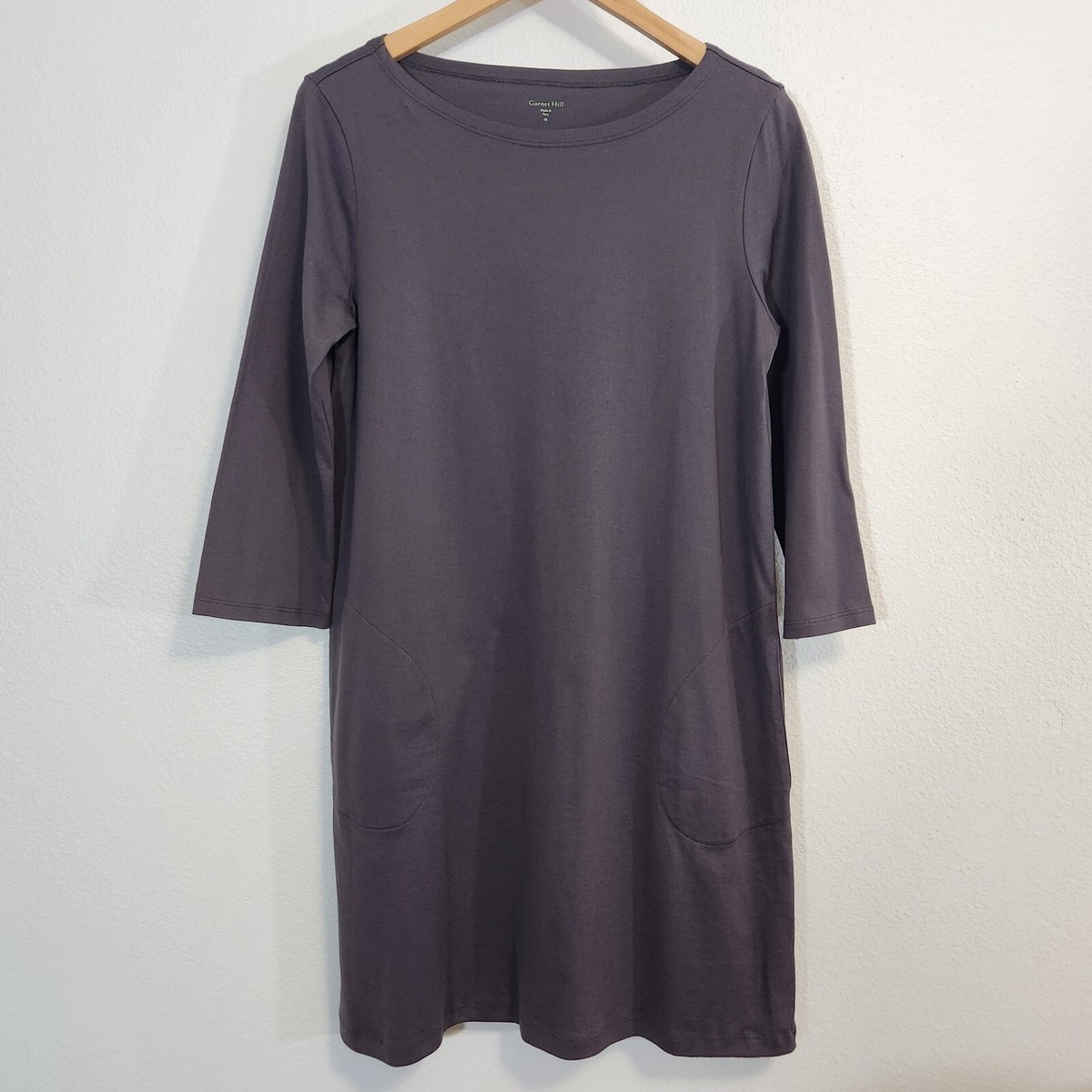 Garnet Hill Dress Womens 8 Gray Organic Cotton Casual Nautical Coastal Pockets