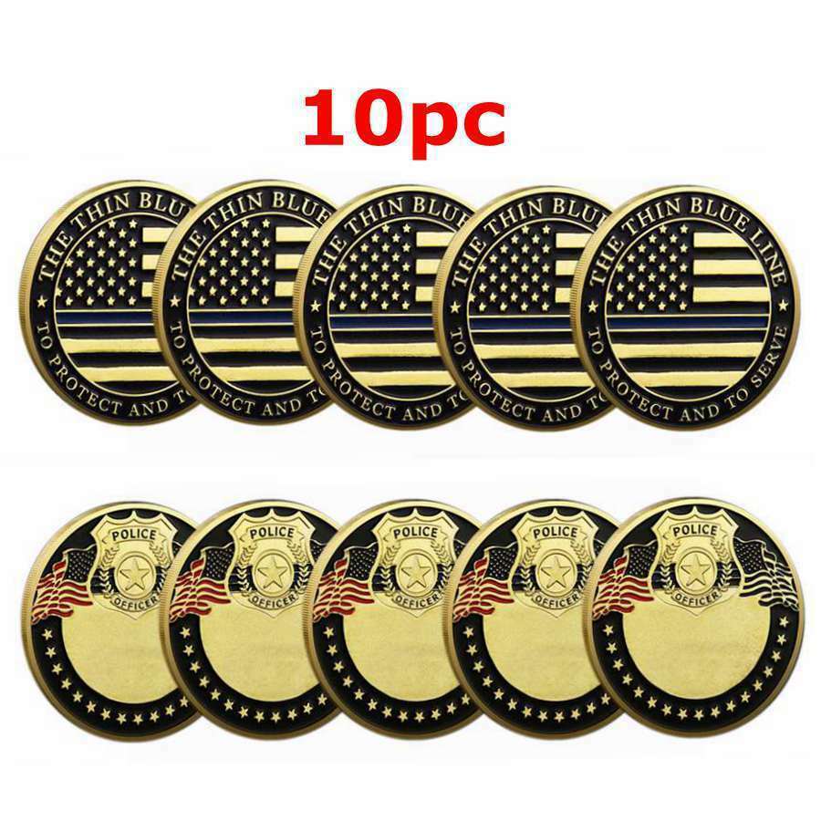 10 Pcs Police Officers Flag Challenge Coin Law Enforcement Thin Blue Line Coins