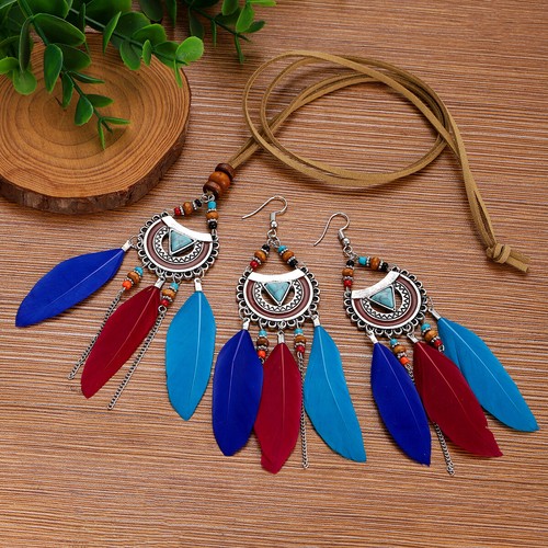 3Pcs Women Flower Engraving Tassel Earrings Necklace Set Pendant Jewellery Set - Picture 4 of 21