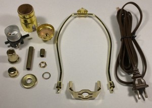 8/" HARP ~ Antique Brass Table Lamp Wiring Kit ~ Push-Thru Socket ~ 8/' Cord