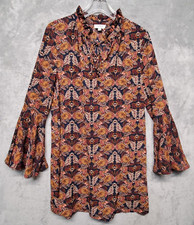 Umgee Tunic Dress Womens Small Floral Print Bell Sleeve Keyhole Neck Boho Shift