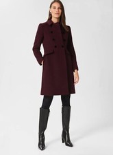 Hobbs Janaya Wool Blend Double Breasted Coat Size Uk 8 Mulberry Red Maroon