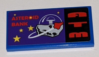 LEGO 2x4 BLUE TILE WITH ASTEROID BANK ATM STICKER PIECE PART 87079pb0003 HTF