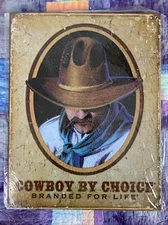 Cowboy By Choice Branded For Life Metal 12.5x16 Sign Decor Bar Man Cave Shop