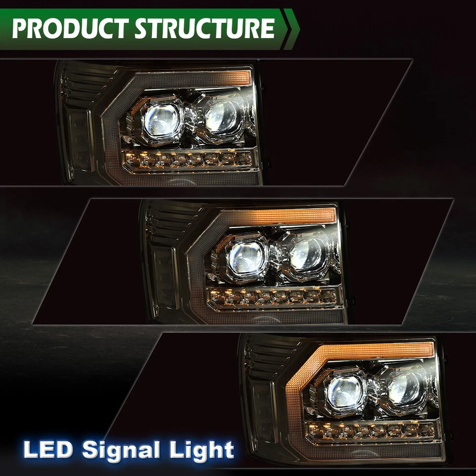 Хромированные светодиодные фары с двумя прожекторами подходят для 07–14 GMC Sierra 1500 2500 3500 - Изображение 4 из 4