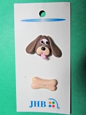 (2) JHB PUPPY DOG & BONE POLYMER CLAY 2-HOLE BUTTONS CARD LOT (J81)