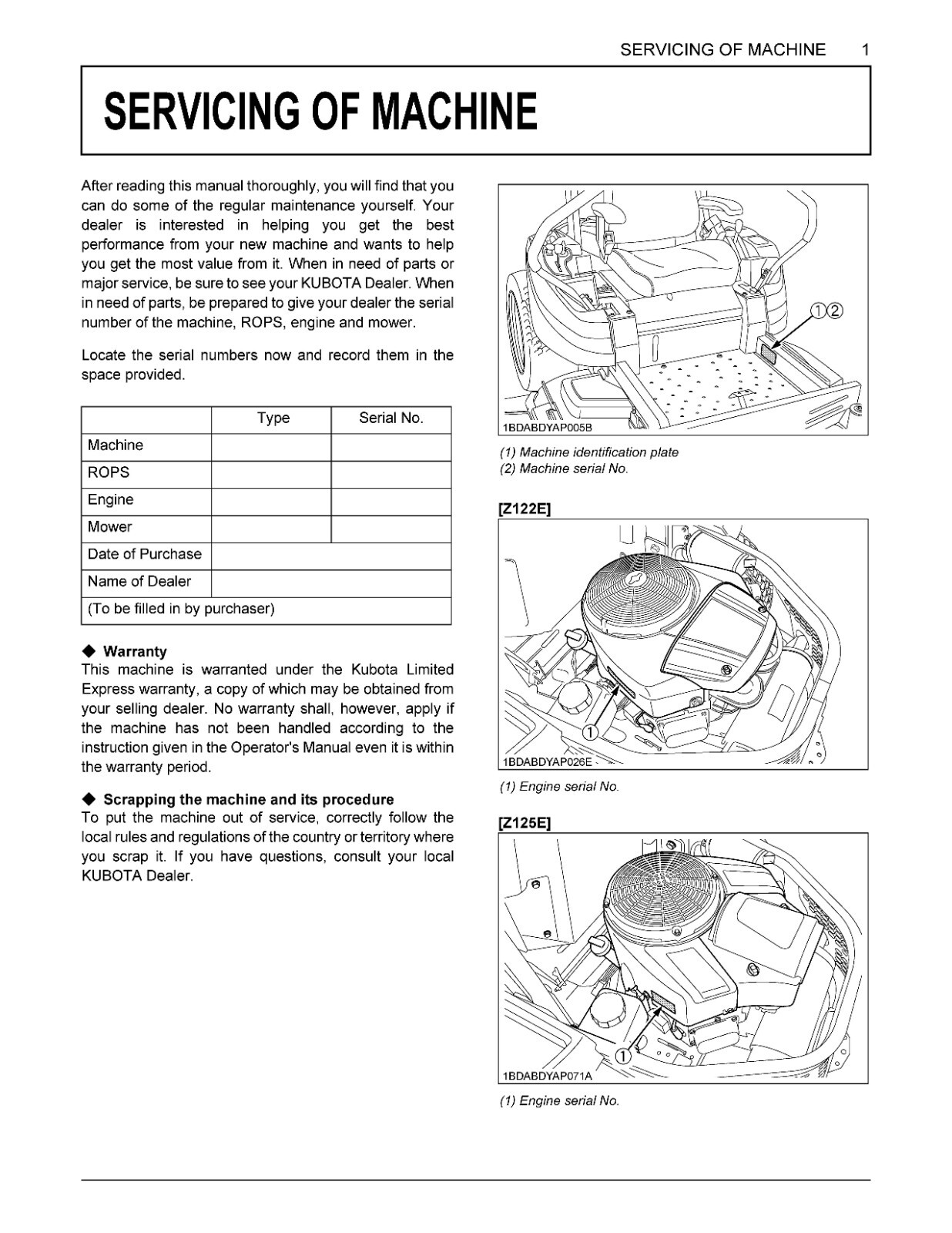 ZeroTurn Mower Operator Manual Kubota Z122E Z121S Z125E Z125S eBay