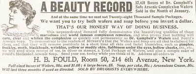 #ad #ad c1900 Dr.Campbell#x27;s Safe ARSENIC COMPLEXION WAFERS H.B.Fould#x27;s Soap Vtg Print Ad $15.95