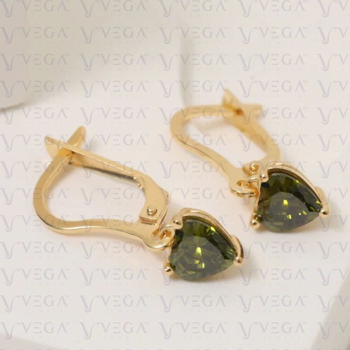 2.00Ct Heart Shape Natural Peridot Solitaire Drop Earring 14K Yellow Gold Plated - Picture 3 of 9