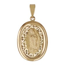 Colgante Medalla Italiana Oro Amarillo 14k Dama de Guadalupe Dije 1" 1.5 gramos