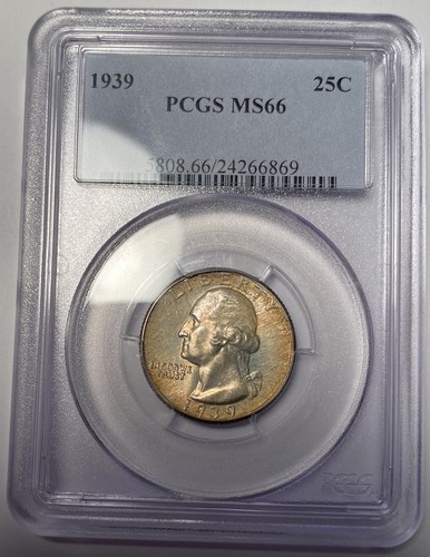 1939 Washington Quarter PCGS MS66 Hazy Original Toning