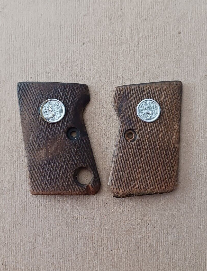 Colt Junior Auto 25acp Vintage Original Brown Walnut Grips w/ Medallions OEM