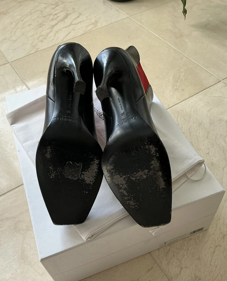 CALVIN KLEIN 205W39NYC Leather Printed Chelsea Ankle Boots Black Red Size 38 - Image 3 of 4
