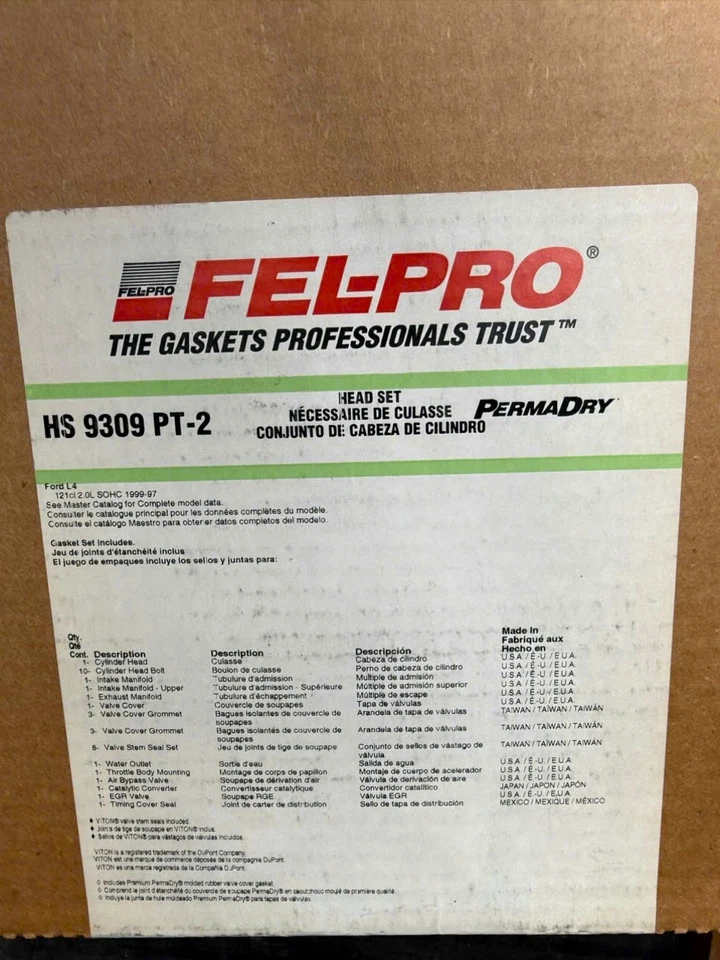 Juego de juntas de culata HS9309PT-2 Felpro nuevo para Ford Escort Mercury Tracer 97-99 Foto 2 de 2