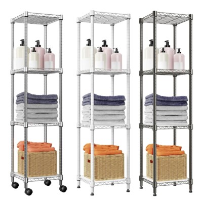 4 Shelf Storage Rack Unit Bathroom Pantry 12''x 12''x 47.3'' Metal Storage Shelves