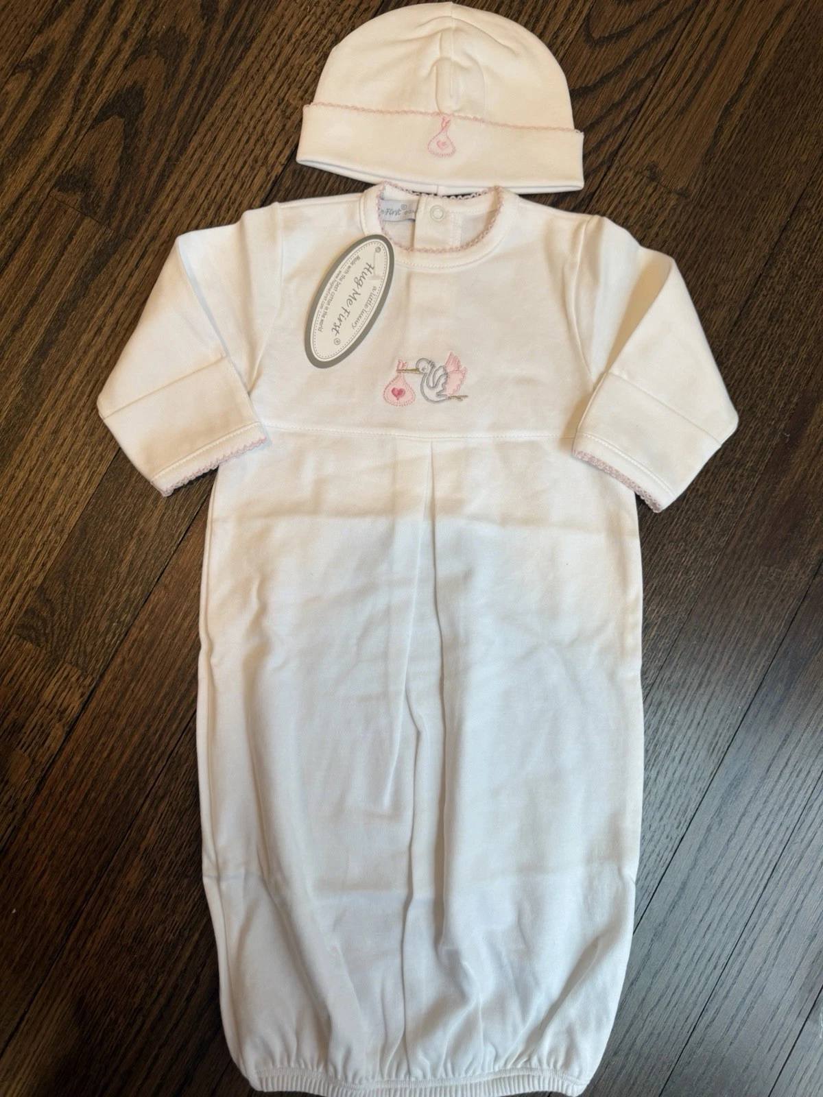 Hug Me First White Pink Stork Pima Cotton Gown Hat Set Baby Girl 0-3 Months NWT
Opens in a new windo