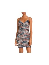 AIDAN MATTOX Womens Blue Spaghetti Strap V Neck Short Cocktail Sheath Dress 2