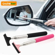 1pc Car Rearview Mirror Telescopic Wiper Cleaning Tool Glass Mist Scraper Brush