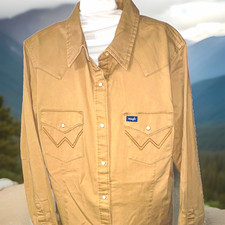 Wrangler Retro Men's Western Shirt Tan Pearl Snap Long Sleeve Size L NWOT
