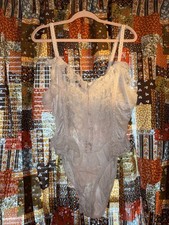 Vintage 1980s Pink White Lace Bodysuit One Piece Size L/XL