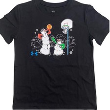 Under Armour Youth Snowmen Basketball T-Shirt Black Size 5 Unisex NEW