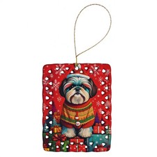Shih Tzu Christmas Dog Porcelain Ornament