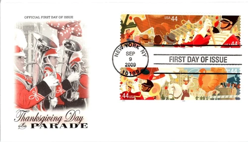 THANKSGIVING DAY PARADE COMPLETE 4 STAMP SET 2009 ARTCRAFT CACHET FDC UNADDR