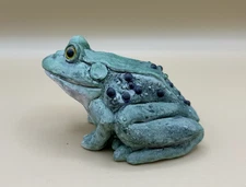 Vtg Stone Critters Frog Figurine United Design 1984 Blue Green Bullfrog 4.5" 