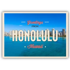 Greetings From Honolulu Vintage Art Postcard Shaped Vinyl Sticker