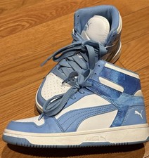 Youth Size 4 PUMA Rebound Layup Sneakers Blue White High Top Shoes Kids Unisex