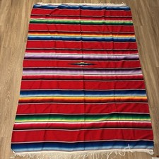 Vintage Mexican Serape Striped Blanket Colorful Woven 83 x60