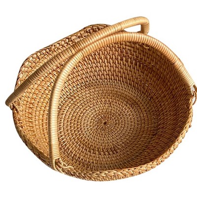 Rattan-Gewebekorb mit Griff, Rattan-Gewebekorb, leerer Geschenkkorb, tragbarer