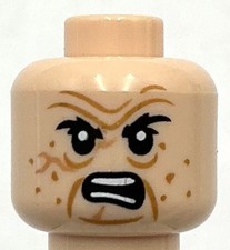 Lego New Light Nougat Minifigure Head Dual Sided Black Eyebrows Orange Wrinkle