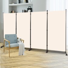 Room Divider 4 Panel Folding Privacy Screen, Round Pad Design Wall Divider