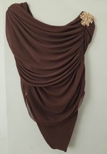 Chocolate Brown Draped Mesh Bodysuit Gold Flower Detail Size M BNWOT
