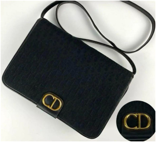 Authentic Christian Dior Vintage Logo Textile Shoulder Crossbody Mini Bag Black