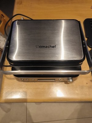 AMZCHEF 4-in-1-Grill, Waffeleisen und Sandwichmaker, silber, LED, 33 x 35 x 17 