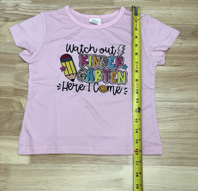 5-6yr Girls Pink T-Shirt Funny Kindergarten Cute Silly Bright