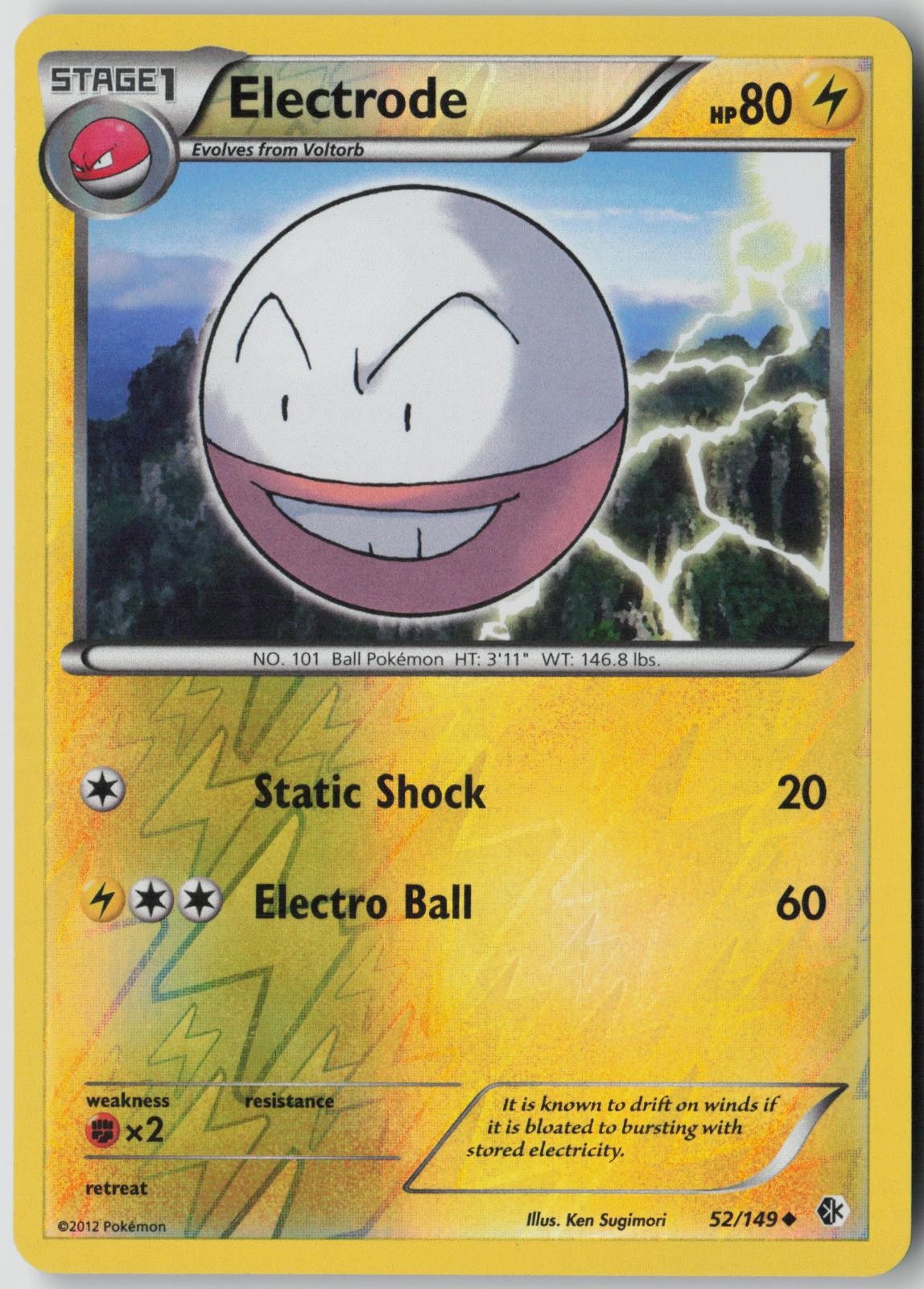 Electrode 52/149 Uncommon Boundaries Crossed Pokemon Reverse Holo Lightly Played