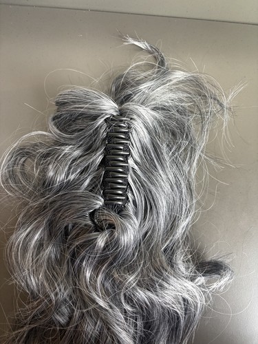 Gray Ponytail Extension - Synthetic Hairpiece w/ Hair Tie, Bobby Pins & Guide - Picture 3 of 4